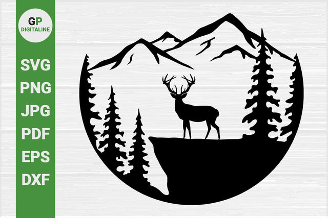 Deer SVG, Wilderness SVG, Elk SVG, Mountain SVG, Forest SVG, Woods SVG, Pine Trees SVG, Wildlife SVG, Hunting SVG, Nature SVG, Outdoor SVG SVG GPDigitaline 