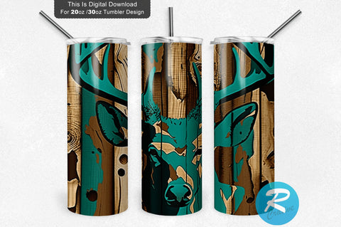 Deer Teal Camo 20 oz / 30 oz Tumbler PNG Sublimation Regulrcrative 