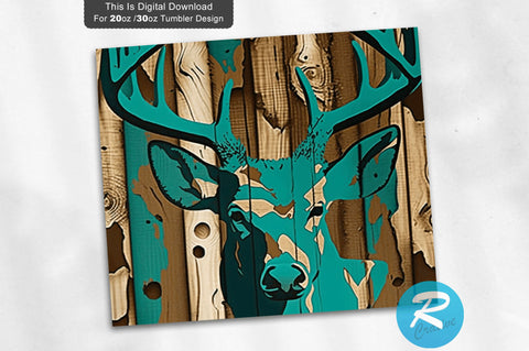 Deer Teal Camo 20 oz / 30 oz Tumbler PNG Sublimation Regulrcrative 