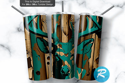 Deer Teal Camo 20 oz / 30 oz Tumbler PNG Sublimation Regulrcrative 