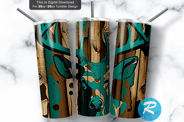 Deer Teal Camo 20 oz / 30 oz Tumbler PNG Sublimation Regulrcrative 