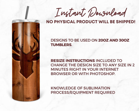 Deer Tumbler Wrap for 20 oz Skinny Tumbler Sublimation designs Wood Deer Hunting Tumbler PNG Sublimation TumblersByPhill 