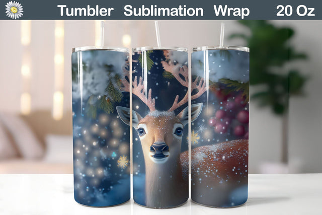 Deer Winter Tumbler Sublimation | Winter Animal Tumbler Wrap Sublimation WatercolorColorDream 