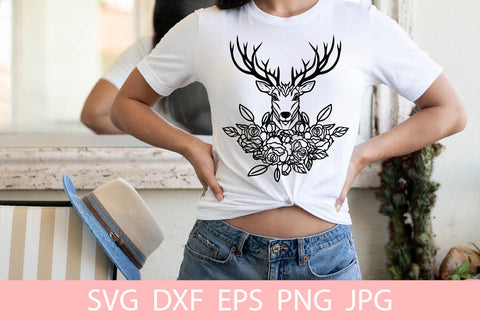 Deer With Antlers And Flowers SVG File Free For Commercial Use SVG Sintegra 