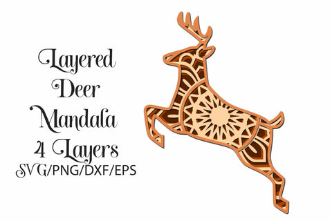 Deer with Antlers Layered Mandala SVG 3D Paper Digital Honeybee 