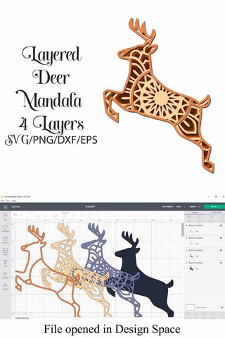 Deer with Antlers Layered Mandala SVG 3D Paper Digital Honeybee 