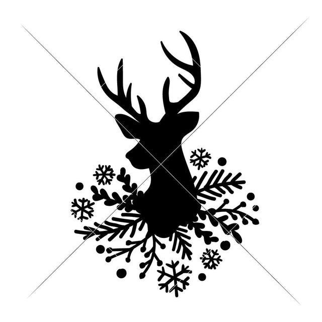 Deer with Fir and Snowflakes - Christmas SVG SVG Chameleon Cuttables 