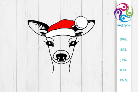 Deer With Santa Claus Hat Svg File SVG Sintegra 