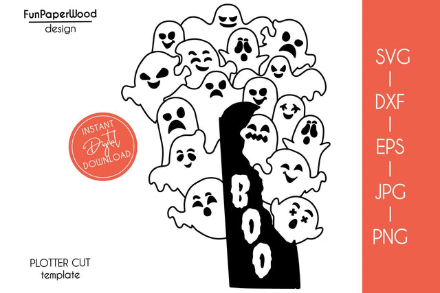 Delaware DE state map Cute Halloween Boo scary ghosts faces SVG DXF EPS PNG JPEG SVG FunPaperWood 