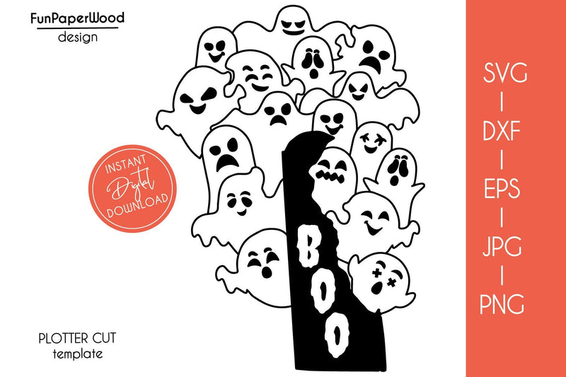 Delaware DE state map Cute Halloween Boo scary ghosts faces SVG DXF EPS PNG JPEG SVG FunPaperWood 