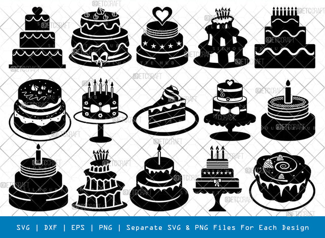 Delicious Cakes SVG, Cakes Silhouette, Birthday Cake Svg, Baking Svg, Dessert Svg, Chocolate Cake Svg, Wedding Svg, Cakes Bundle SVG ETC Craft 