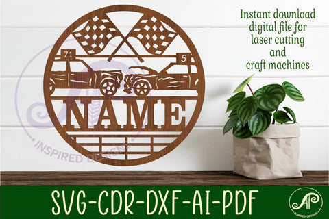 Demolition derby cars name sign svg laser cut template SVG APInspireddesigns 