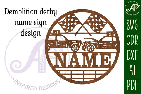 Demolition derby cars name sign svg laser cut template SVG APInspireddesigns 