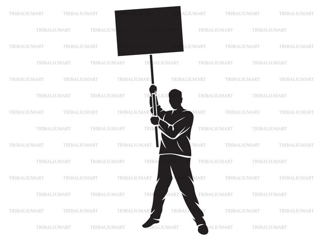 Demonstrator holding banner SVG TribaliumArtSF 