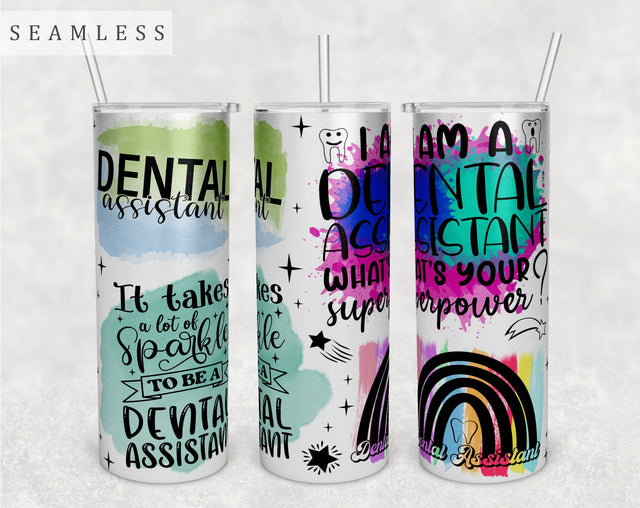 Dental Assistant Tumbler Wrap, 20 Oz Skinny Tumbler Sublimation Design, Seamless Dental Assistant Sayings Tumbler PNG Sublimation HappyDesignStudio 