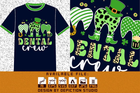 Dental Crew St. Patrick's T-Shirt, Patrick's Dental Shirt, Dental Animal Print Shirt, Patrick's Day Hat Shirt, St. Patrick's Day Shirt Print Template Sketch DESIGN Depiction Studio 