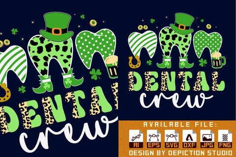 Dental Crew St. Patrick's T-Shirt, Patrick's Dental Shirt, Dental Animal Print Shirt, Patrick's Day Hat Shirt, St. Patrick's Day Shirt Print Template Sketch DESIGN Depiction Studio 