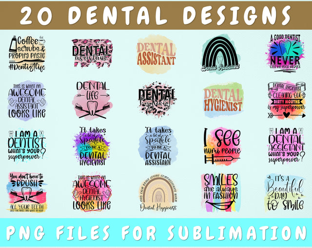 Dental Sublimation Designs Bundle, 20 Dental Quotes PNG Files For Sublimation, Dentist Shirt PNG, Dental Assistant PNG, Dental Hygienist PNG Sublimation HappyDesignStudio 