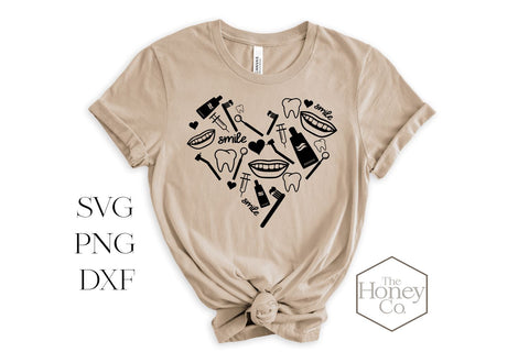 Dental SVG PNG DXF Dentist Hygienist Toothbrush Smile Teeth Heart Instant Download Silhouette Cricut Cut Files Cutting Machine Vector File SVG The Honey Company 