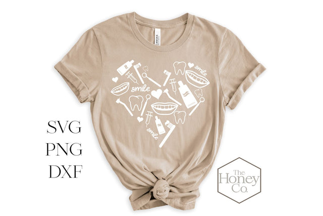 Dental SVG PNG DXF Dentist Hygienist Toothbrush Smile Teeth Heart Instant Download Silhouette Cricut Cut Files Cutting Machine Vector File SVG The Honey Company 