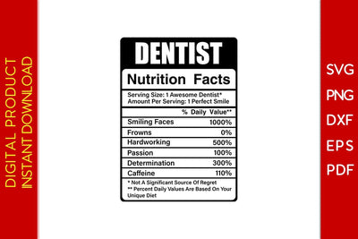 Dentist Nutrition Facts SVG PNG PDF Cut File SVG Creativedesigntee 