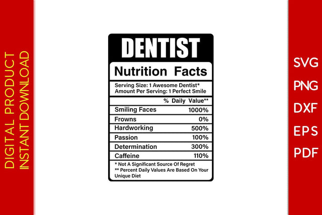 Dentist Nutrition Facts SVG PNG PDF Cut File SVG Creativedesigntee 
