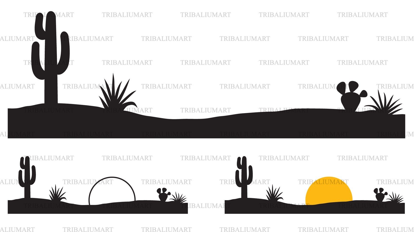 Cactus In Desert Cut Out Landscape PNG & SVG Design For T-Shirts