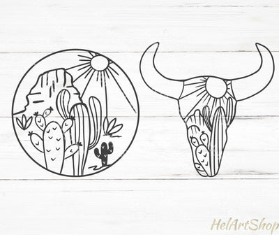 Desert Scene SVG | Cow Skull SVG SVG _HelArtShop_ 