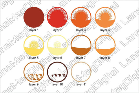 Desert sunset 3d mandala svg, Layered sunset svg Camel svg 3D Paper LanaMagDigital 