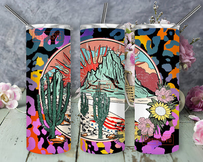Desert Vibes Sublimation Design 20 oz Skinny Tumbler Wrap PNG DIGITAL DOWNLOAD only, Leopard Print Design 20 oz tumbler Sublimation DesignSVG 