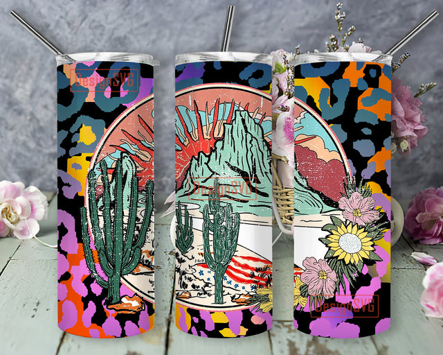 Desert Vibes Sublimation Design 20 oz Skinny Tumbler Wrap PNG DIGITAL DOWNLOAD only, Leopard Print Design 20 oz tumbler Sublimation DesignSVG 
