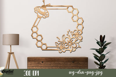 Design Laser Cut. Honey Bee Silhouette. Honeycomb Laser Cut. SVG Evgenyia Guschina 