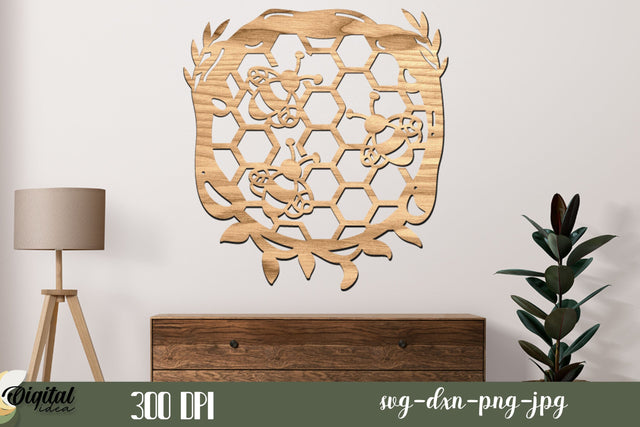 Design Laser Cut. Honey Bee Silhouette. Honeycomb Laser Cut. SVG Evgenyia Guschina 