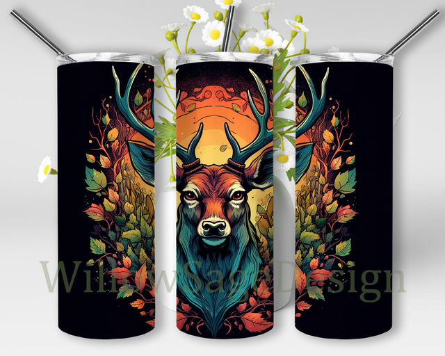 Design Old School Deer 20oz Skinny Tumbler Png, Hunting Tumbler Wrap, Deer Tumbler Wrap, Camo Deer Tumbler, Deer With Floral Tumbler Sublimation WillowSageDesign 