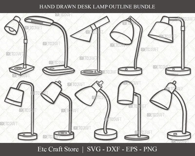 Desk Lamp Outline SVG Cut File | Table Lamp Svg | Lamp Svg | Reading Lamp Svg | Architect Lamp Svg | Swing Arm Lamp Svg | Desk Lamp Svg Bundle SVG ETC Craft 