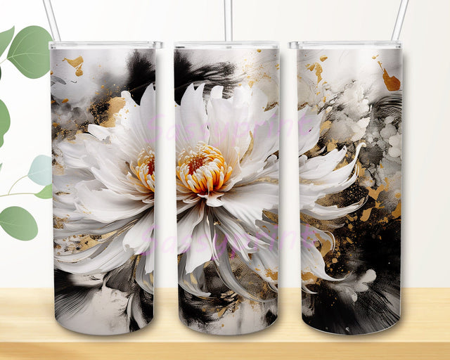 Detailed White And Gold Flowers Abstract 20oz Skinny Tumbler Png, Daisy Flowers Tumbler, 3D Flower Tumbler Wrap, Loves Flowers, Stained Glass Daisy Flowers Tumbler Wrap Sublimation sassyprint 