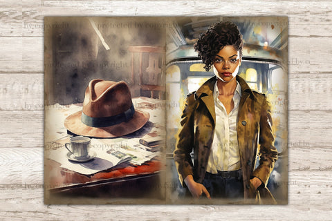 Detective Collage Sheet | Black Woman Junk Journal Paper SVG GlamArtZhanna 