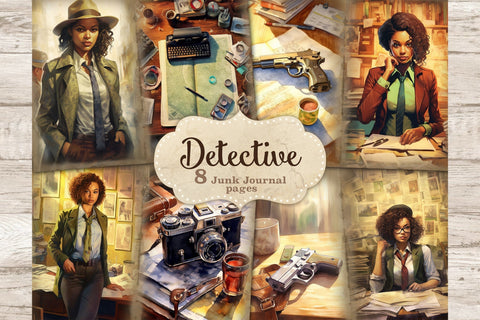 Detective Collage Sheet | Black Woman Junk Journal Paper SVG GlamArtZhanna 