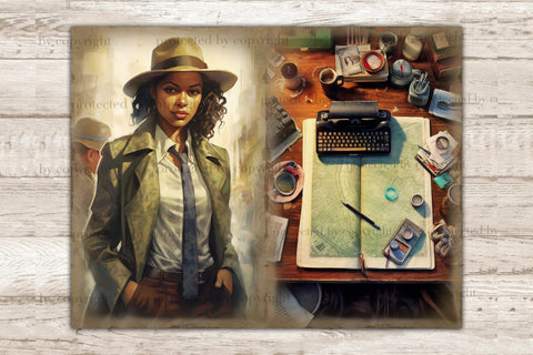 Detective Collage Sheet | Black Woman Junk Journal Paper SVG GlamArtZhanna 