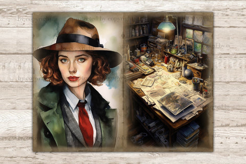 Detective Junk Journal Pages | Woman Ephemera SVG GlamArtZhanna 