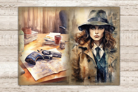 Detective Junk Journal Pages | Woman Ephemera SVG GlamArtZhanna 