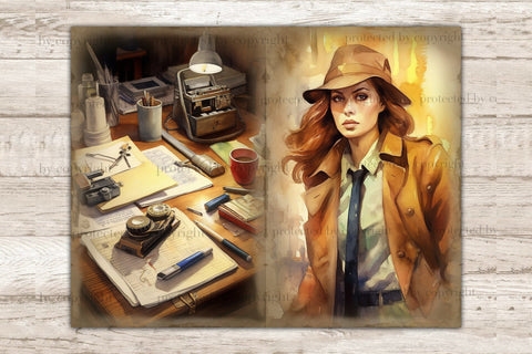 Detective Junk Journal Pages | Woman Ephemera SVG GlamArtZhanna 