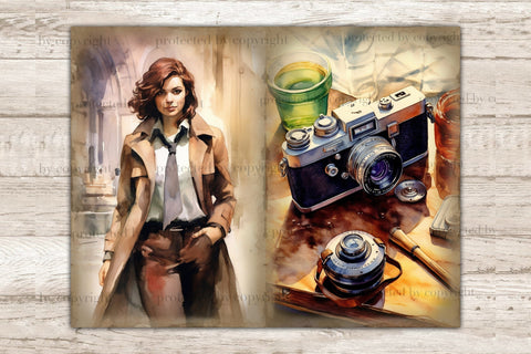 Detective Junk Journal Pages | Woman Ephemera SVG GlamArtZhanna 