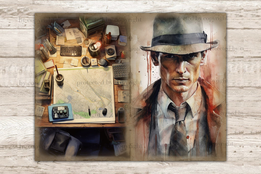Detective Junk Journal Paper | Crime Picture Collage - So Fontsy