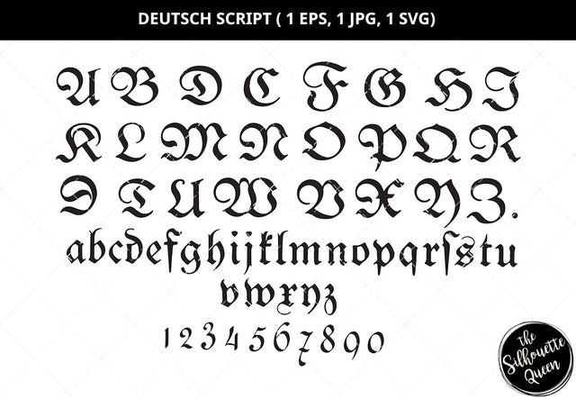 Deutsch script svg, calligraphy svg, handwriting svg, capital letters svg, small letters svg, numbers svg, decorative alphabets svg, cut files for circuit SVG Loveleen Kaur 