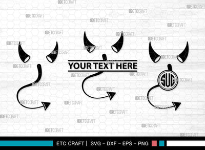 Devil Horns Monogram SVG | Devil Tail Svg | Halloween Svg | Bat Svg | Devil Horn and Tail Clipart SVG ETC Craft 