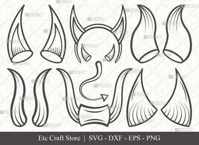 Devil Horns Outline SVG Cut File | Devil Tail Svg | Halloween Svg | Bat Svg | Devil Horn and Tail Svg | Bundle | Eps | Dxf | Png SVG ETC Craft 