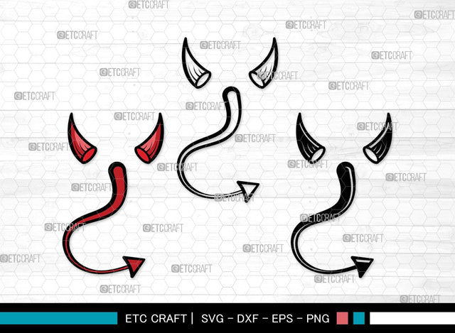 Devil Horns SVG | Devil Tail Svg | Halloween Svg | Bat Svg | Devil Horn and Tail Clipart SVG ETC Craft 
