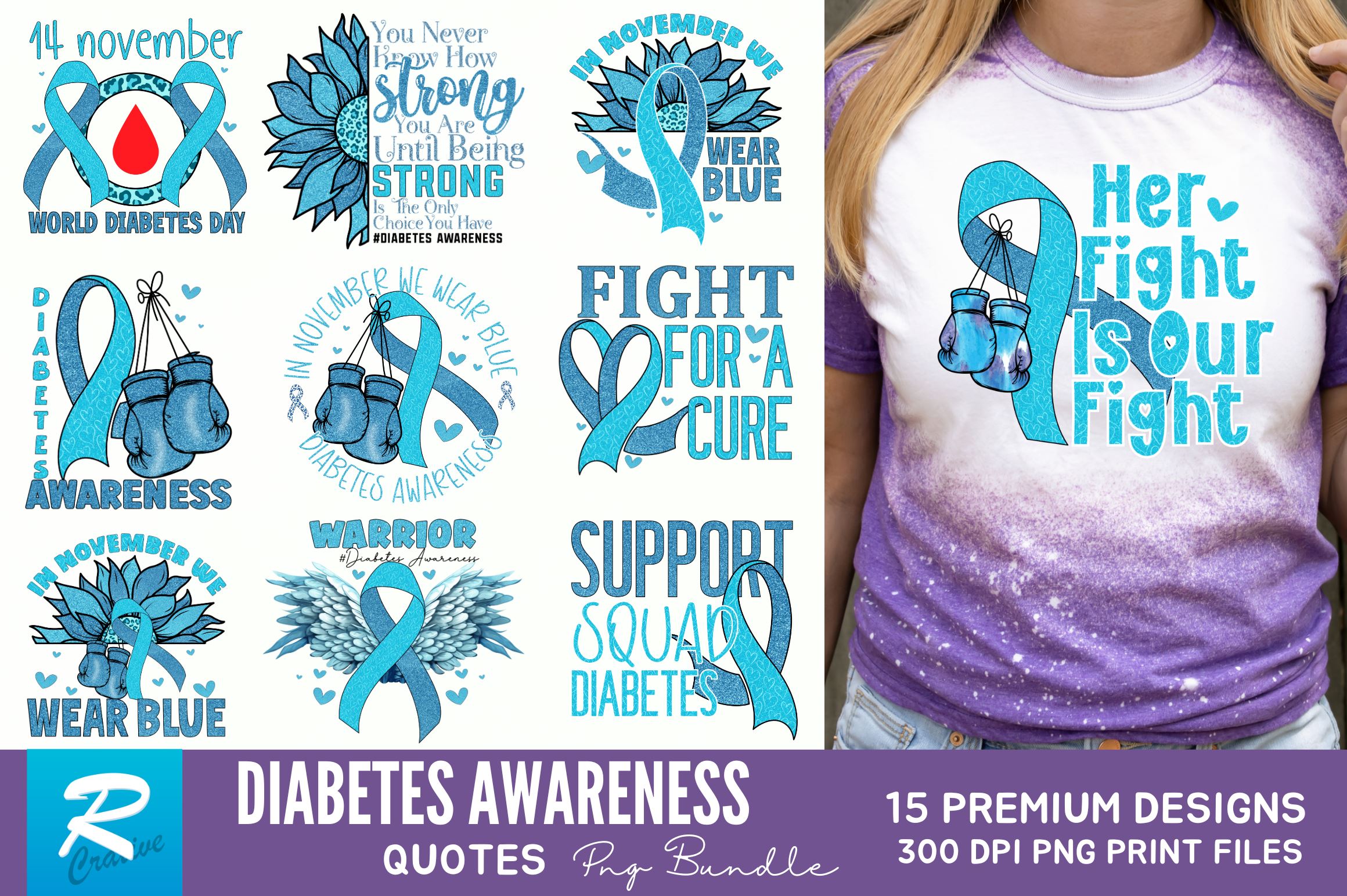 Diabetes Awareness Sublimation Bundle   So Fontsy