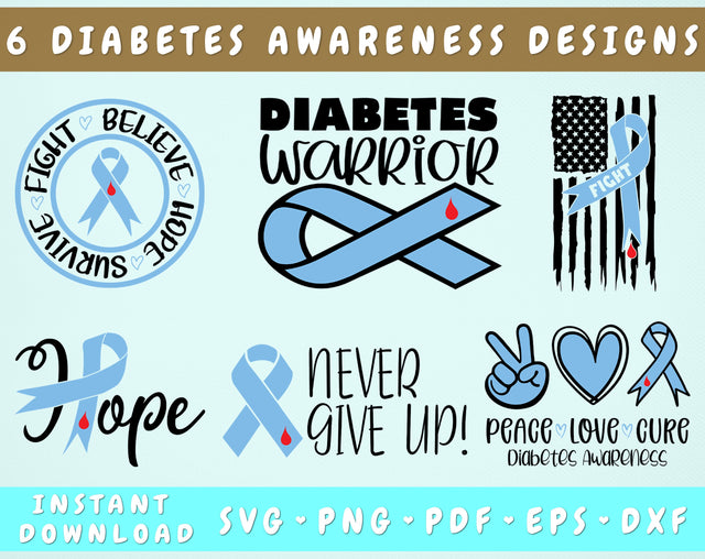 Diabetes Awareness SVG Bundle, 6 Designs, Diabetes Warrior SVG, Fight Diabetes SVG, Peace Love Cure Diabetes SVG SVG HappyDesignStudio 